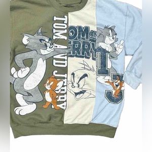 Tom and Jerry Sweater Adult Large 42-44 Split Graphic Shirt Unique Mens
